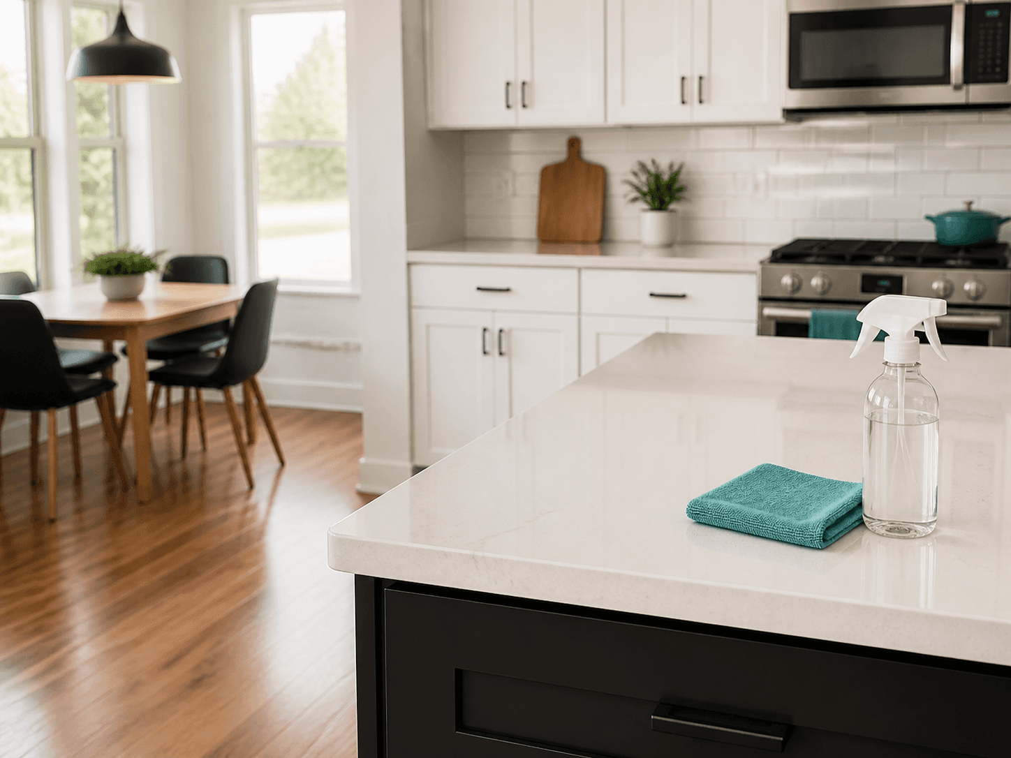 Clean residential kitchen representing standard house cleaning